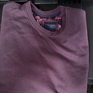 Denim & Flower Deep Plum Crewneck Sweater with Floral Trim